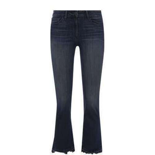 Укороченные расклешенные джинсы с потертостями 3x1