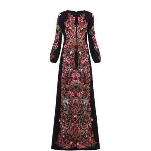 Приталенное платье в пол с ярким принтом и длинным рукавом Roberto Cavalli