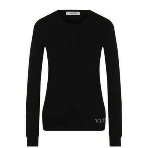 Кашемировый пуловер с круглым вырезом и логотипом бренда Valentino